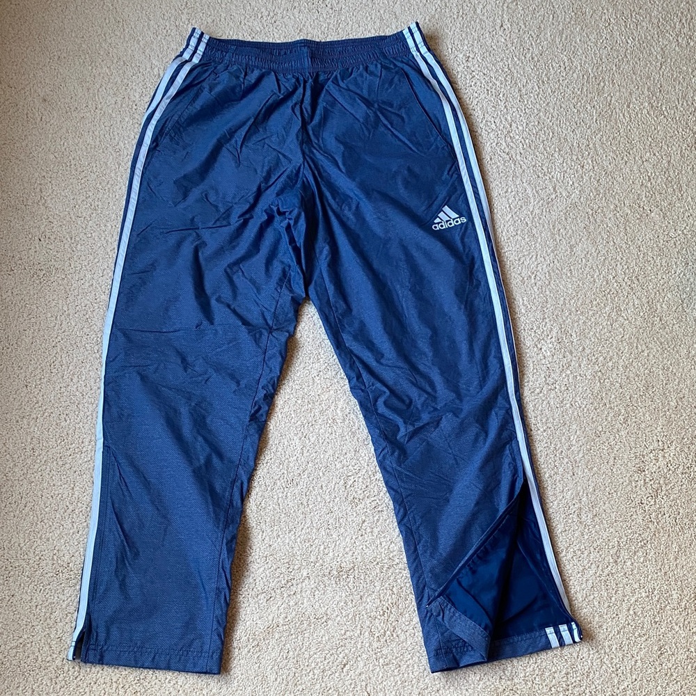 Adidas Men's Blue Joggers with White Stripes